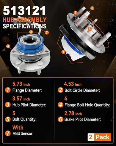 513121 Front Wheel Hub Bearing Assembly Fit for Chevy Impala Lucerne Venture, for Buick Century Regal, for Cadillac Eldorado Deville Seville, for Pontiac Montana Grand Prix 5 Lug w/ABS, 2Pcs in Kuwait