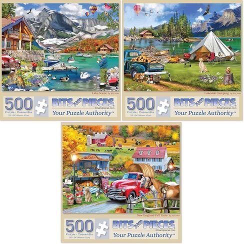 Bits and Pieces – Value Set of Three Large 300 Piece Jigsaw Puzzles for Adults – Lake & New England Farm Jigsaw Puzzles by Ali Innis, Completed Puzzle Size: 18" x 24" in Saudi Arabia