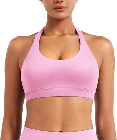 YEOREO SoftHue Women Halter Sports Bra Workout Seamless Padded Basic Bra Open Back Yoga Gym Crop Top in Kuwait