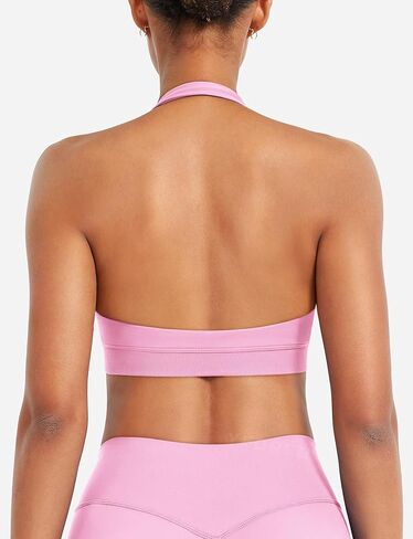 YEOREO SoftHue Women Halter Sports Bra Workout Seamless Padded Basic Bra Open Back Yoga Gym Crop Top in Kuwait