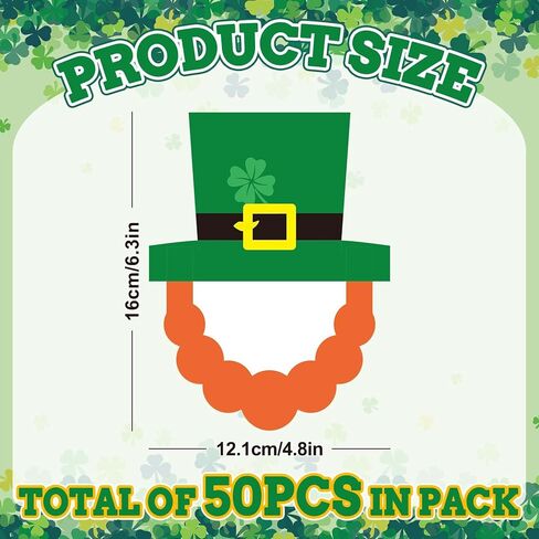50Pcs St. Patrick's Day DIY Cutouts March Leprechaun Suit and Dress Paper Cutting Green Irish Bulletin Board Decor with 100Pcs Glue Points for Party Classroom Home Photo Crafts in Kuwait