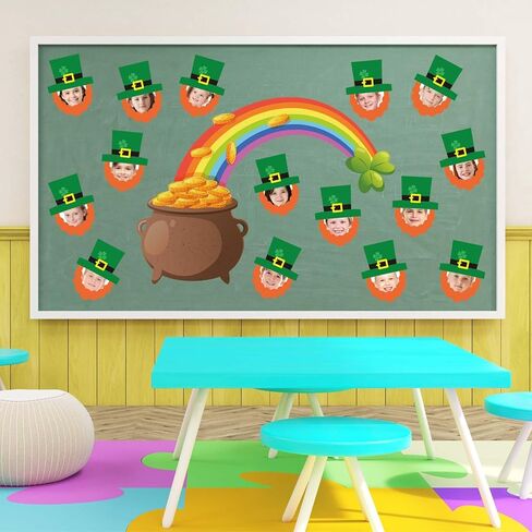 50Pcs St. Patrick's Day DIY Cutouts March Leprechaun Suit and Dress Paper Cutting Green Irish Bulletin Board Decor with 100Pcs Glue Points for Party Classroom Home Photo Crafts in Kuwait