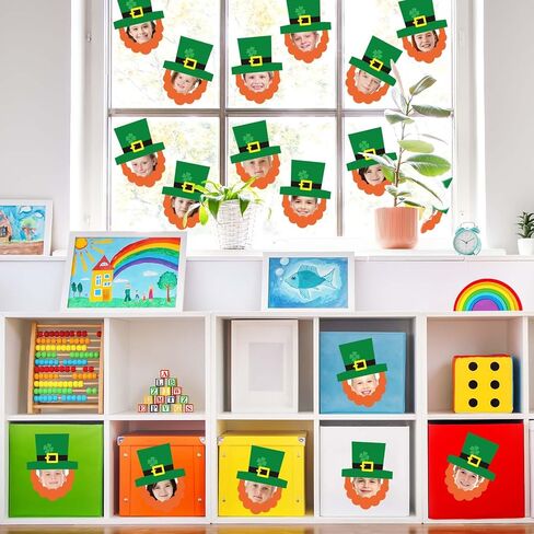 50Pcs St. Patrick's Day DIY Cutouts March Leprechaun Suit and Dress Paper Cutting Green Irish Bulletin Board Decor with 100Pcs Glue Points for Party Classroom Home Photo Crafts in Kuwait