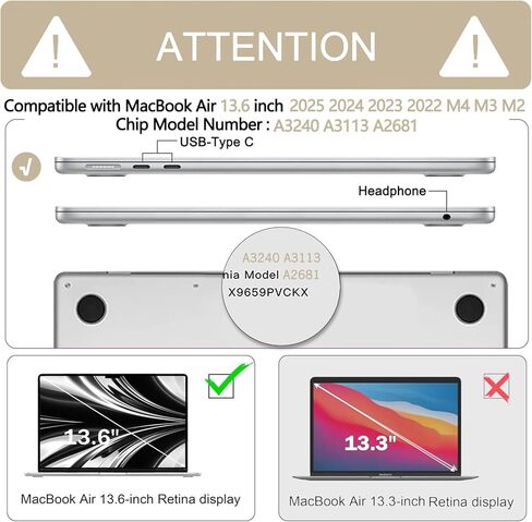 Anban Compatible with MacBook Air 13 inch Case M4 2025 2024 2023 2022 M3 M2, Model A3240 A3113 A2681 [High Gloss] Hard Shell Case+Keyboard Cover+Screen Skin for MacBook Air 13.6 inch-Crystal Clear in Kuwait