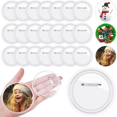 Daifunli 24 Pcs Sublimation Buttons Blanks with Pins 3 Inch Sublimation Buttons Pins, Clear Acrylic Heat Transfer Style, Make Your Own Pin Badge for DIY St. Patrick's Day Craft Gifts in Kuwait
