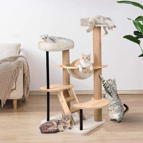 Cat Wall Furniture Shelves - 5 Pcs Wall-Mounted Cat Furniture, Including 2 Cat Steps, 1 Perches, 1 Cat Hammock, 1 Sisal Cat Scratcher Post, DIY Cat Walls Playground for Large Cats in Kuwait