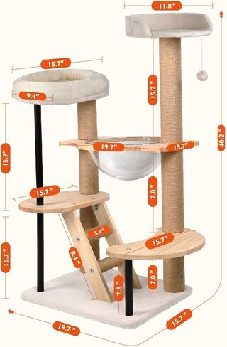 Cat Wall Furniture Shelves - 5 Pcs Wall-Mounted Cat Furniture, Including 2 Cat Steps, 1 Perches, 1 Cat Hammock, 1 Sisal Cat Scratcher Post, DIY Cat Walls Playground for Large Cats in Kuwait