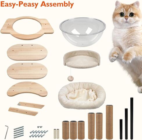 Cat Wall Furniture Shelves - 5 Pcs Wall-Mounted Cat Furniture, Including 2 Cat Steps, 1 Perches, 1 Cat Hammock, 1 Sisal Cat Scratcher Post, DIY Cat Walls Playground for Large Cats in Kuwait