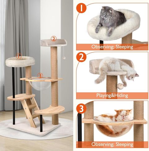 Cat Wall Furniture Shelves - 5 Pcs Wall-Mounted Cat Furniture, Including 2 Cat Steps, 1 Perches, 1 Cat Hammock, 1 Sisal Cat Scratcher Post, DIY Cat Walls Playground for Large Cats in Kuwait