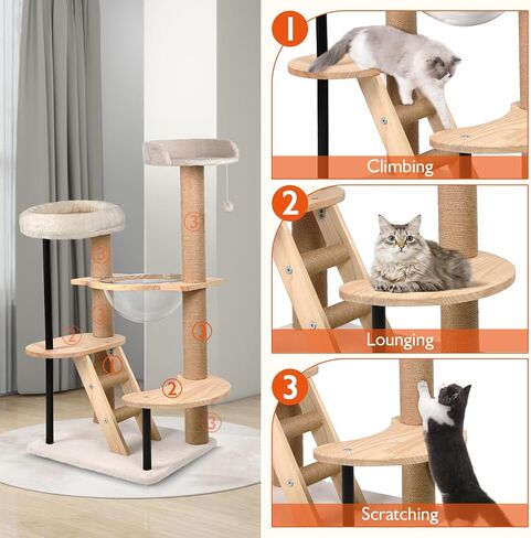 Cat Wall Furniture Shelves - 5 Pcs Wall-Mounted Cat Furniture, Including 2 Cat Steps, 1 Perches, 1 Cat Hammock, 1 Sisal Cat Scratcher Post, DIY Cat Walls Playground for Large Cats in Kuwait