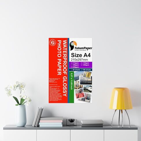 Photo Glossy White Paper 8.3"x11.7" (210 x 297mm) A4 Size 20 sheets weight 200gsm. Dries Quickly better finish colors & Look Pictures print for all inkjet printer artists home and photographers users in Saudi Arabia