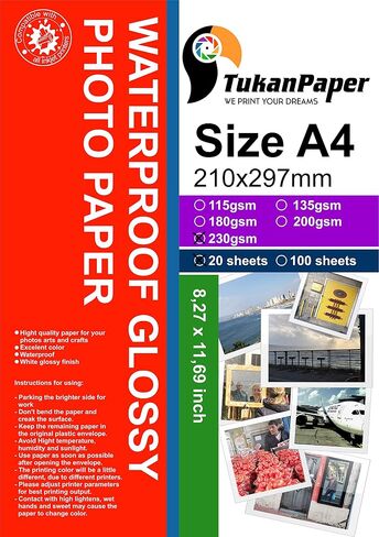 Photo Glossy White Paper 8.3"x11.7" (210 x 297mm) A4 Size 20 sheets weight 200gsm. Dries Quickly better finish colors & Look Pictures print for all inkjet printer artists home and photographers users in Saudi Arabia