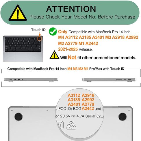 Moseso متوافق مع MacBook Pro 14 بوصة الحالة 2025-2021 M4 M3 M1 M1 A3112 A3185 A3401 A2918 A2992 A2779 A2442 ، تجاوزت Case Natural Hard Case & Keyboard Skin & Type C ، Crystal Black in Saudi Arabia