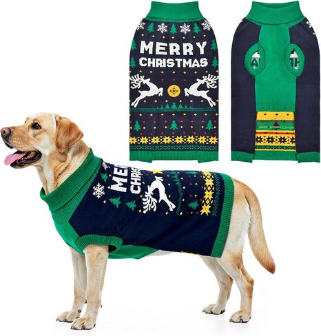 Vehomy Christmas Dog Sweater Xmas Pet Dog Clothes Dog Cat Turtleneck Knitwear with Christmas Trees Elks Snowflakes Christmas Knitted Sweater Shirt Pullover Apparel for Small Medium Dogs XL in Saudi Arabia