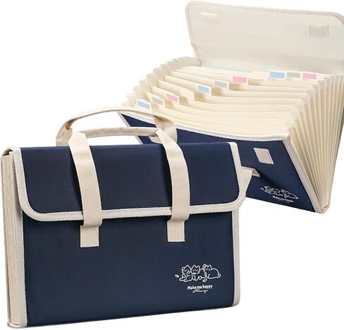 Canvas Expanding Files Organizer, Waterproof Accordion File Organizer with Color Labels, A4 Size,13 Pockets File Folders with Handle, Business Document Bag Briefcase Waterproof Fabric(Black) in Saudi Arabia
