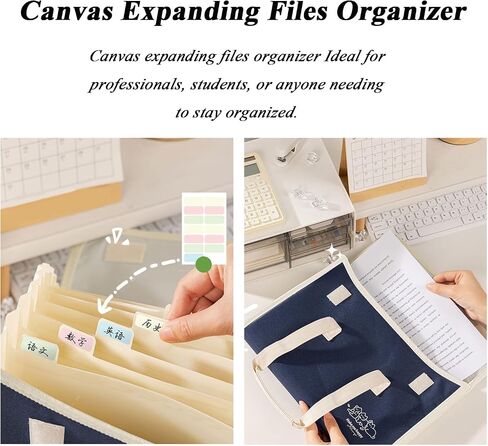 Canvas Expanding Files Organizer, Waterproof Accordion File Organizer with Color Labels, A4 Size,13 Pockets File Folders with Handle, Business Document Bag Briefcase Waterproof Fabric(Black) in Saudi Arabia