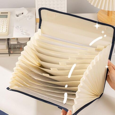 Canvas Expanding Files Organizer, Waterproof Accordion File Organizer with Color Labels, A4 Size,13 Pockets File Folders with Handle, Business Document Bag Briefcase Waterproof Fabric(Black) in Saudi Arabia