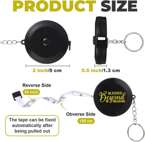12 Pack Keychain Measuring Tape Women Blessed Beyond Measure Retractable Soft Tape Measure Body Measuring 60 Inch/1.5M Dual Sided Sewing Keychain Measure Tape Gift for Christian Woman in Saudi Arabia