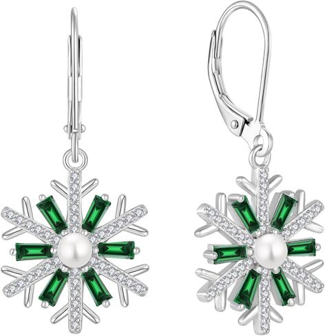 Snowflakes Earrings Sterling Silver Dangle Drop Earrings Pearl Birthstone Snowflakes Jewelry for Women in Kuwait