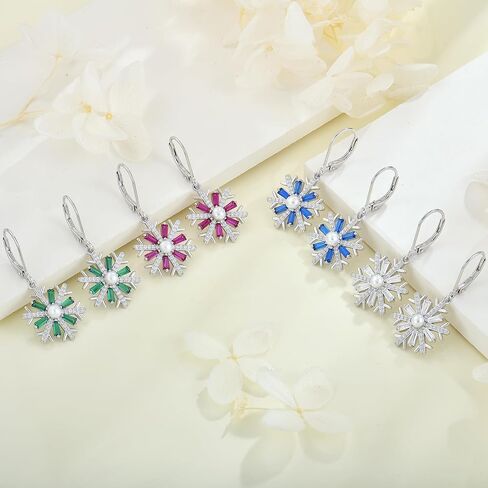 Snowflakes Earrings Sterling Silver Dangle Drop Earrings Pearl Birthstone Snowflakes Jewelry for Women in Kuwait