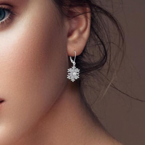 Snowflakes Earrings Sterling Silver Dangle Drop Earrings Pearl Birthstone Snowflakes Jewelry for Women in Kuwait