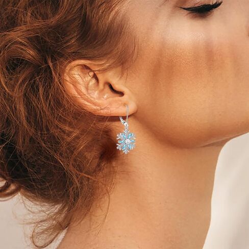 Snowflakes Earrings Sterling Silver Dangle Drop Earrings Pearl Birthstone Snowflakes Jewelry for Women in Kuwait