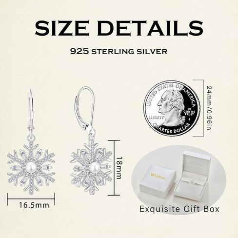 Snowflakes Earrings Sterling Silver Dangle Drop Earrings Pearl Birthstone Snowflakes Jewelry for Women in Kuwait