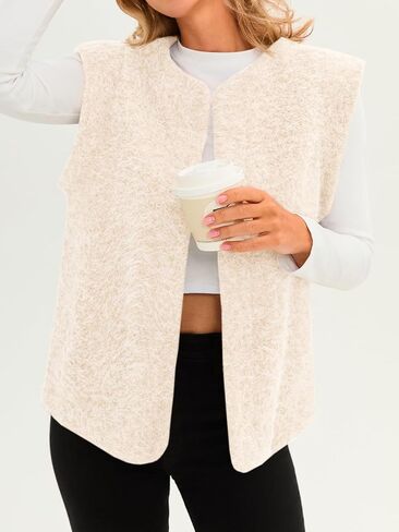 Tankaneo Womens Fuzzy Fleece Stest Lightweightyless Open Front Sherpa Jacket Fall Warm Wark in Saudi Arabia