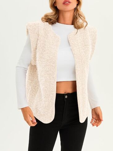 Tankaneo Womens Fuzzy Fleece Stest Lightweightyless Open Front Sherpa Jacket Fall Warm Wark in Saudi Arabia