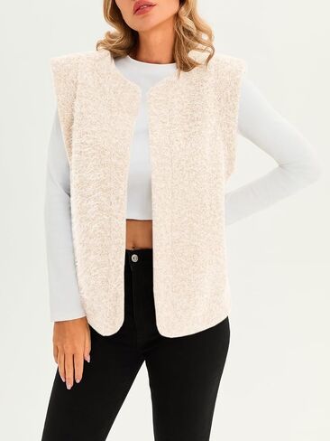 Tankaneo Womens Fuzzy Fleece Stest Lightweightyless Open Front Sherpa Jacket Fall Warm Wark in Saudi Arabia