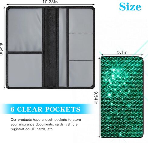 Bling Car Registration and Insurance Holder Crystal Rhinestone Car Paperwork Organizer for Women Diamond Id Card Holder（Long Bling White） in Kuwait