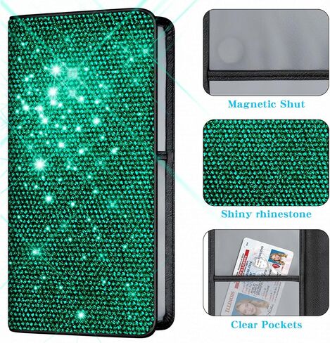Bling Car Registration and Insurance Holder Crystal Rhinestone Car Paperwork Organizer for Women Diamond Id Card Holder（Long Bling White） in Kuwait