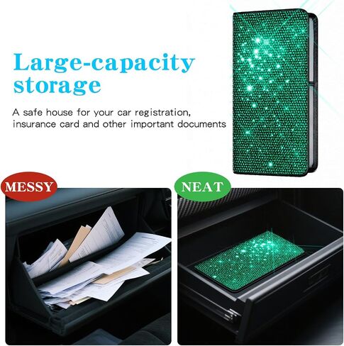 Bling Car Registration and Insurance Holder Crystal Rhinestone Car Paperwork Organizer for Women Diamond Id Card Holder（Long Bling White） in Kuwait