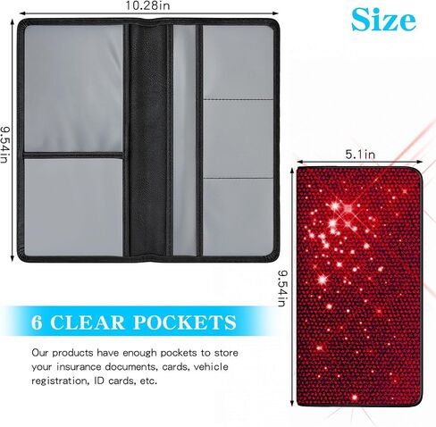 Bling Car Registration and Insurance Holder Crystal Rhinestone Car Paperwork Organizer for Women Diamond Id Card Holder（Long Bling White） in Kuwait