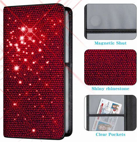 Bling Car Registration and Insurance Holder Crystal Rhinestone Car Paperwork Organizer for Women Diamond Id Card Holder（Long Bling White） in Kuwait