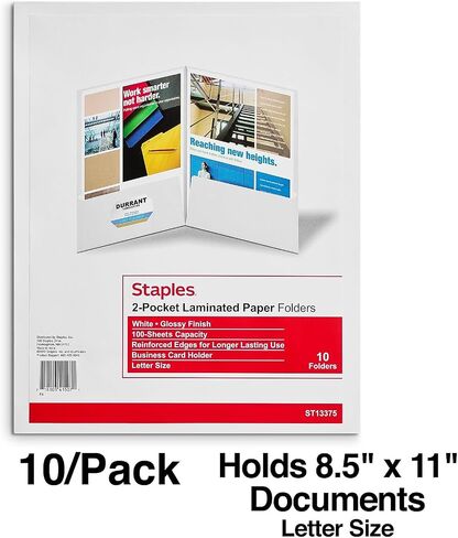 Staples 907578 2-Pocket Laminated Folders Dark Blue 10/Pack (13372-CC) in Saudi Arabia