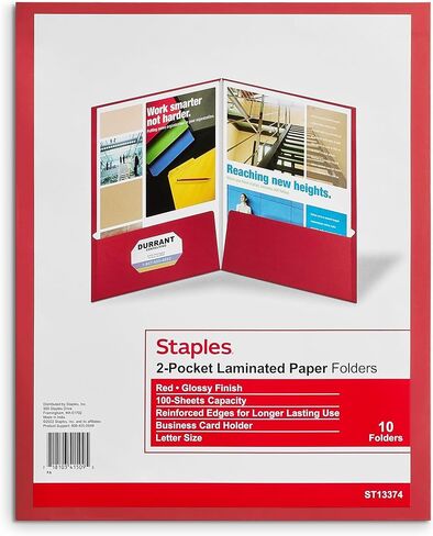 Staples 907578 2-Pocket Laminated Folders Dark Blue 10/Pack (13372-CC) in Saudi Arabia