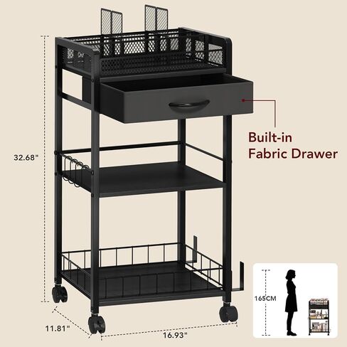 3 Tier Rolling Cart - Metal Utility Cart with Storage Drawer and Wheels, Versatile Art & Craft Organizer for Home, Office, or Studio Ideal for Storing Brushes, Paints, and Supplies Brown in Saudi Arabia