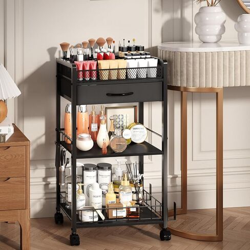 3 Tier Rolling Cart - Metal Utility Cart with Storage Drawer and Wheels, Versatile Art & Craft Organizer for Home, Office, or Studio Ideal for Storing Brushes, Paints, and Supplies Brown in Saudi Arabia