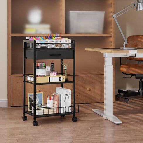 3 Tier Rolling Cart - Metal Utility Cart with Storage Drawer and Wheels, Versatile Art & Craft Organizer for Home, Office, or Studio Ideal for Storing Brushes, Paints, and Supplies Brown in Saudi Arabia