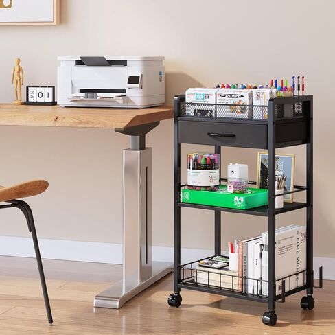 3 Tier Rolling Cart - Metal Utility Cart with Storage Drawer and Wheels, Versatile Art & Craft Organizer for Home, Office, or Studio Ideal for Storing Brushes, Paints, and Supplies Brown in Saudi Arabia