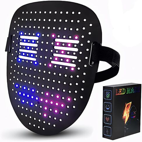 قناع LED مع مستشعر للإيماءات، قناع وجه مضيء، قناع الهالوين LED، قناع رقمي للحفلات التنكرية التنكرية in Kuwait