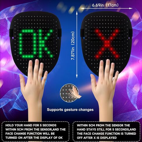 قناع LED مع مستشعر للإيماءات، قناع وجه مضيء، قناع الهالوين LED، قناع رقمي للحفلات التنكرية التنكرية in Kuwait