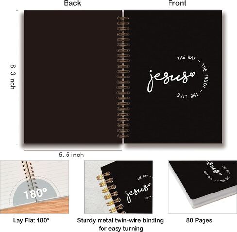 Christian Bible Black Spiral Notebook Journal,Christian Study Prayer Journal for Note Taking,Created with a Purpose Bible Journaling Notebooks,5.5x8.3 Inch in Kuwait