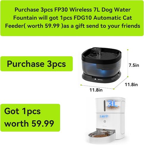 نافورة ماء الكلب اللاسلكي ، موزع مياه الكلب التي تعمل بالبطارية مع مستشعر الحركة ، 7L/237 FL OZ PET FOUNTAIN وعاء ماء للكلاب الصغيرة إلى الكبيرة ، والقطط ، والطمرات المتعددة ، و 3 أوضاع عمل in Kuwait