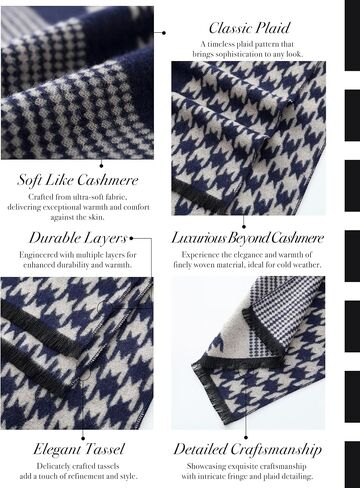 CALVIN & OLIVIA Mens Winter Warm Long Soft Scarf Plaid Tassel Scarf for Men Soft Classic Scarves Red Grey Black Rhombus Lattice Pattern Set in Kuwait