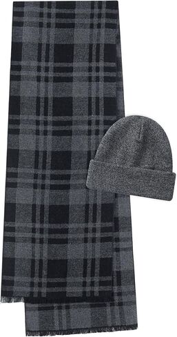 CALVIN & OLIVIA Mens Winter Warm Long Soft Scarf Plaid Tassel Scarf for Men Soft Classic Scarves Red Grey Black Rhombus Lattice Pattern Set in Kuwait