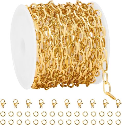 UMAOKANG Large Paperclip Chain for Jewelry Making, Gold Plated Stainless Steel Paper Clip Link Chain Roll with Jump Rings and Lobster Clasps in Saudi Arabia