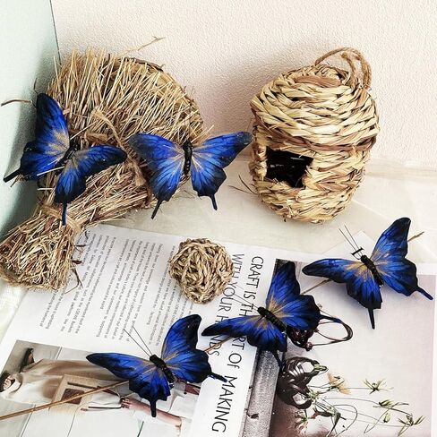 12PCS Artificial Pink Feather 3D Butterfly On Clip 3.9-Inch Realistic Butterflies for Spring Wreaths Crafts Christmas Tree Decorations Wedding Bouquets Decor in Kuwait