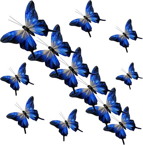 12PCS Artificial Pink Feather 3D Butterfly On Clip 3.9-Inch Realistic Butterflies for Spring Wreaths Crafts Christmas Tree Decorations Wedding Bouquets Decor in Kuwait